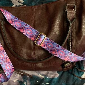 XL Purple Leather bag with guitar strap